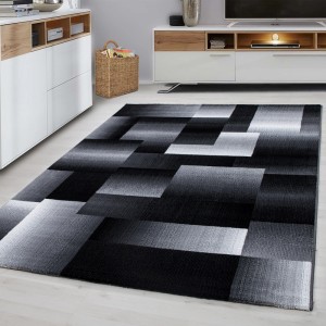 Ayyildiz Kurzflorteppich Miami 6560, 120x170 cm, schwarz mit modernem geometrischen Muster.