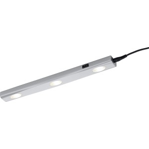 Titanfarbene Trio LED Unterbauleuchte, 40 cm, mit drei Leuchtpunkten und Schalter.