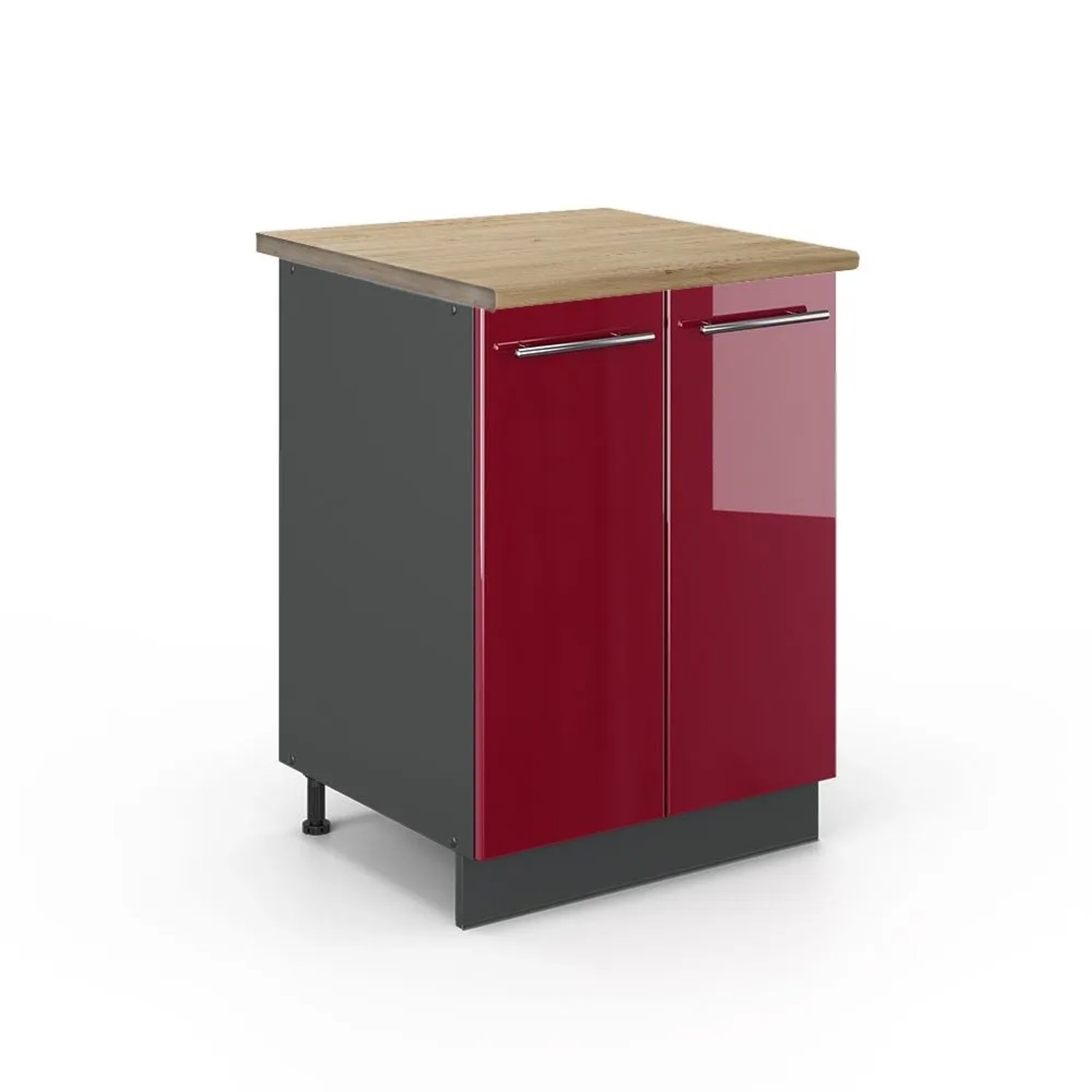 Vicco Küchenunterschrank Fame-Line Bordeaux Hochglanz Anthrazit 60 cm AP Eiche