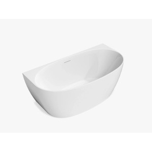 Ovale weiße Vente-unique Vorwandbadewanne Amosari aus Acryl, 150 cm, mit Hochglanzfinish und Überlauf.