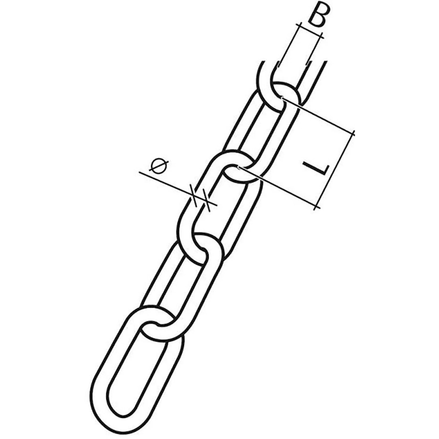 Technische Zeichnung einer Conacord Schweißkette aus Stahl, Form C, mit Maßangaben für Ø 5mm und Länge 35mm.