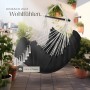 Schwarzer Tectake Hängesessel Malika mit Kissen, Bücherfach und Getränkehalter auf Balkon oder Terrasse.