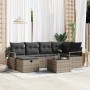 Graues 7-teiliges vidaXL Garten-Sofa-Set aus Polyrattan mit Kissen und Stauraum.