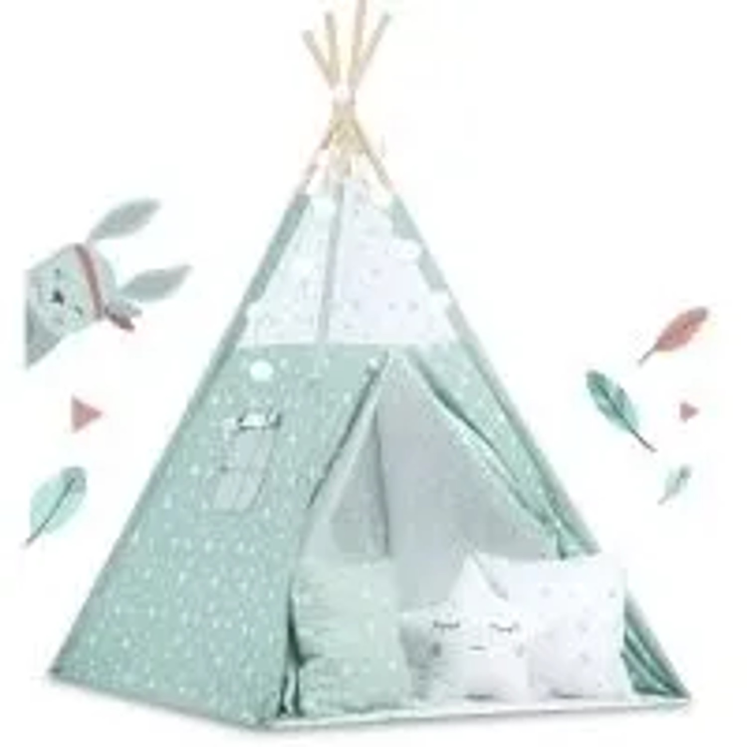 Nukido Kinder Tipi Zelt Mit Lichterkette Mintgrün Mit Sternen