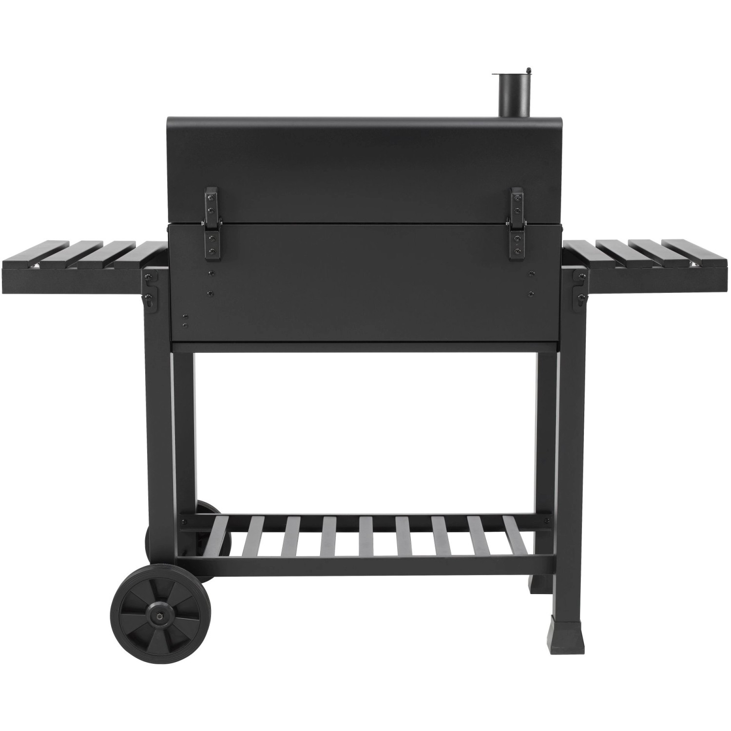 Schwarzer El Fuego Holzkohlegrill Smoker Ontario XXL mit Ablagen und Rädern.