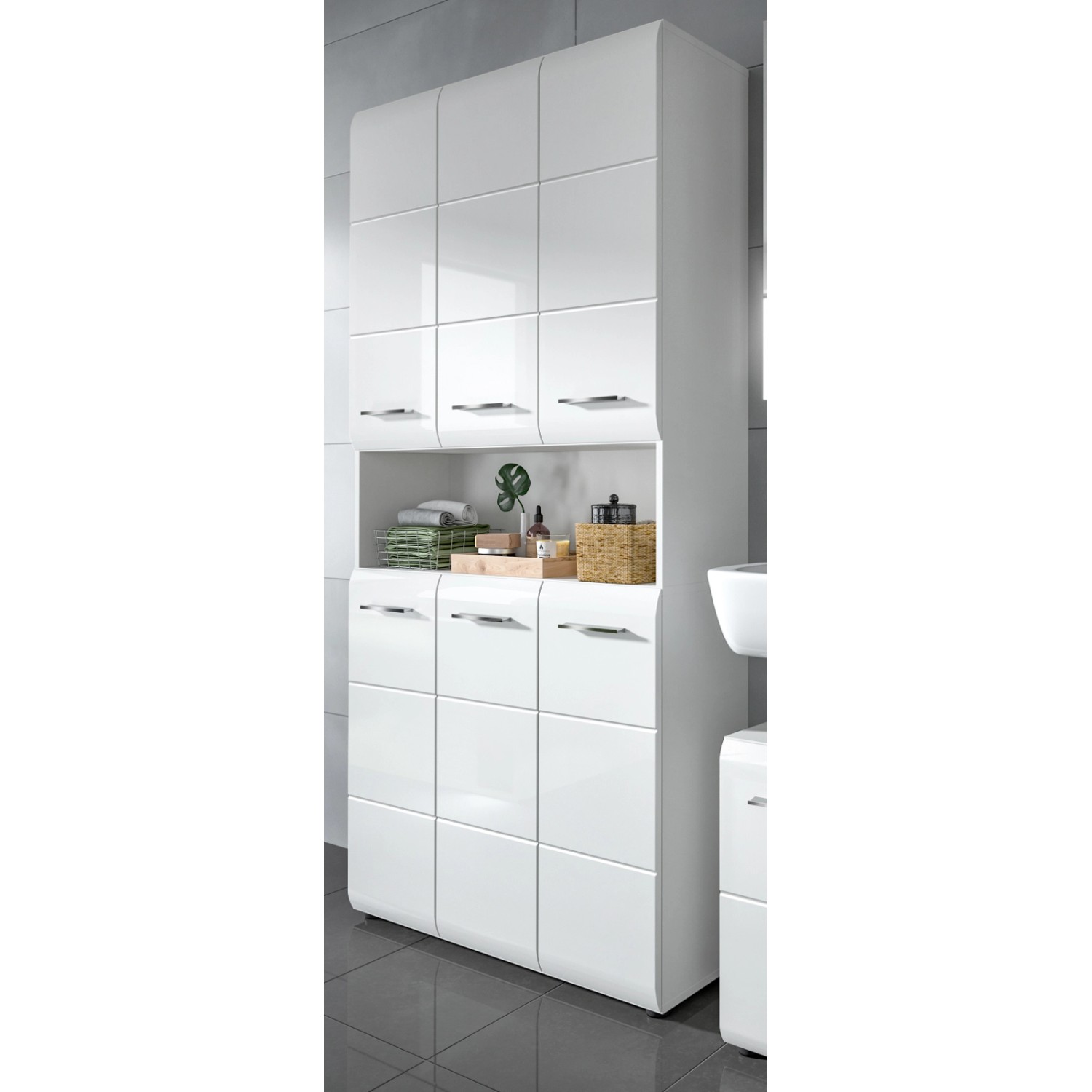 Inn.Furn Badezimmer Hochschrank in Weiß Hochglanz 90 x 185 cm Livia günstig online kaufen