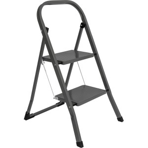Weißer 2-stufiger Klapptritt aus Stahl, ideal für den Haushalt.