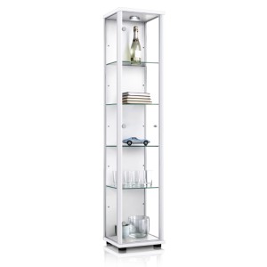 Weiße K-Möbel Glasvitrine mit LED-Beleuchtung und 4 Glasböden, ideal für Sammlerstücke.