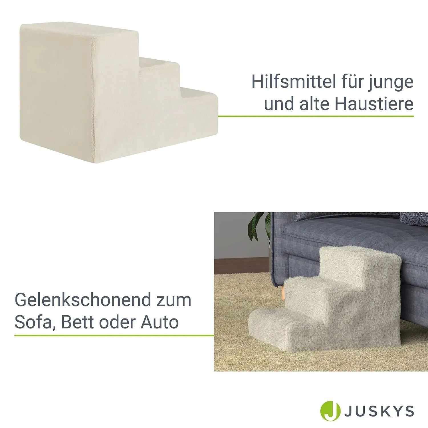 Beige Juskys Haustiertreppe Timmy mit 3 Stufen für Hunde und Katzen.