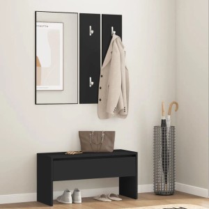 vidaXL Flurmöbel-Set, schwarz: Bank, Spiegel, Garderobe. Modernes Design für den Eingangsbereich.