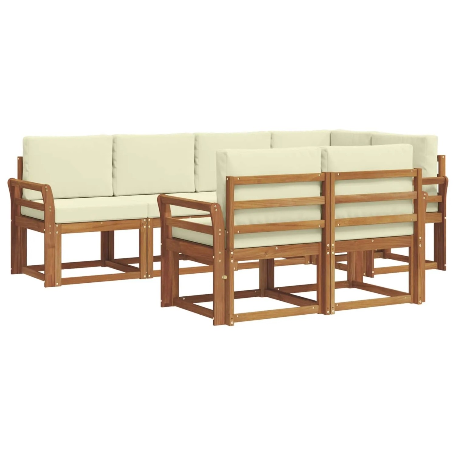 vidaXL Outdoor-Sofagarnitur mit Kissen 7-Tlg Natur und Creme 3366533