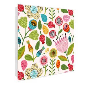 Weißer Schlüsselkasten mit Glasfront, Blumenmotiv, 50 Haken, beschreibbar & magnetisch.