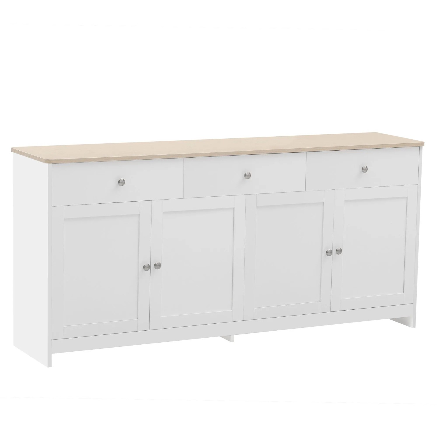 okwish Sideboard mit 4 Türen 3 Schubladen Wohnzimmer Esszimmer 160x37x75cm Weiß