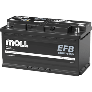 Schwarze MOLL EFB Start-Stop Starterbatterie 12V 94Ah. Robuste Autobatterie für Autoelektrik, Made in Germany.