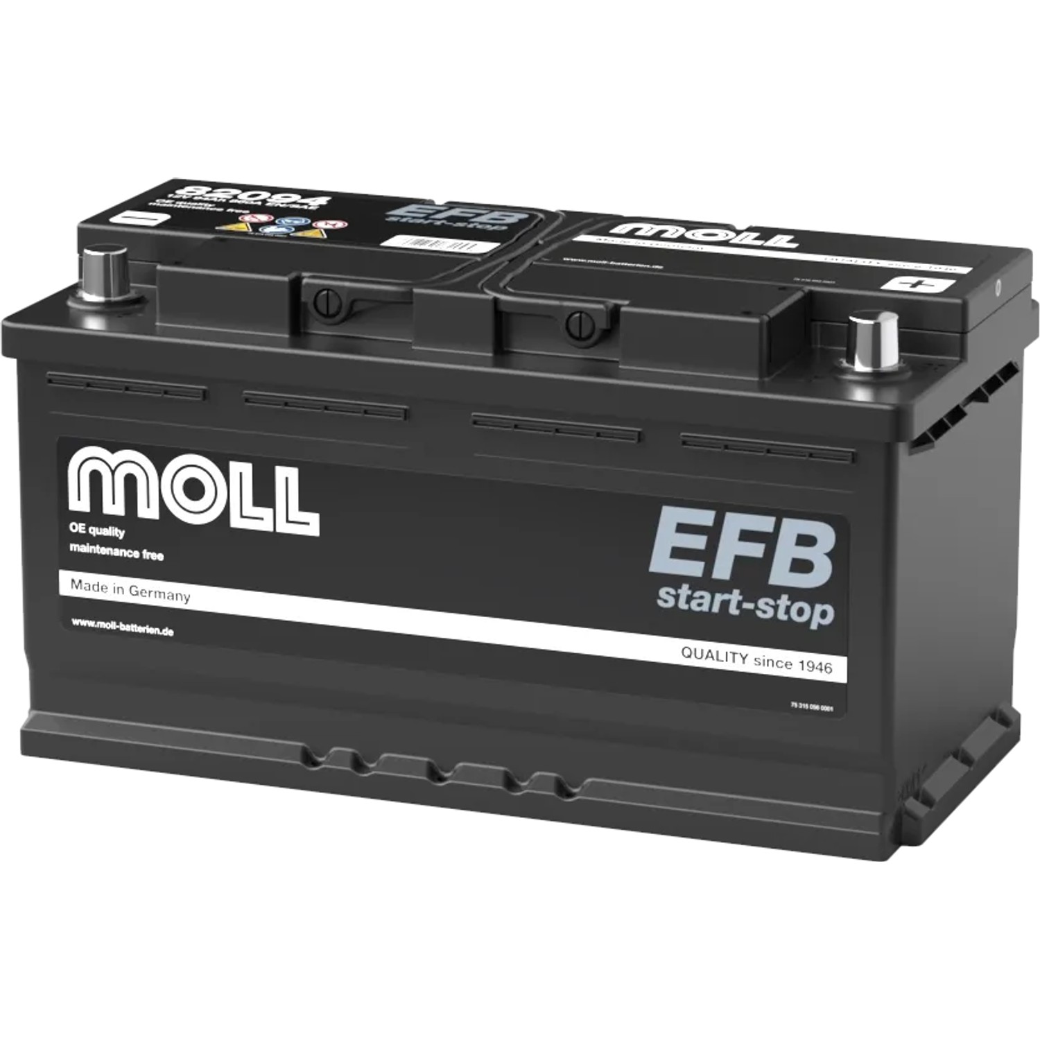 MOLL Batterien 82094 12V 94Ah 860A EFB Start-Stop Starterbatterie Made in Germany