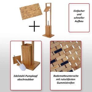 MCW Badezimmerset B18 WC-Papierhalter Klopapierhalter Badematte Badvorleger Badmöbel Badset Bambus