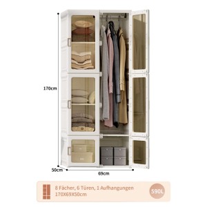 PXloue Faltbarer Kleiderschrank mit Stange und Magnetische Türen für Schlafzimmer Wohnzimmer Weiß