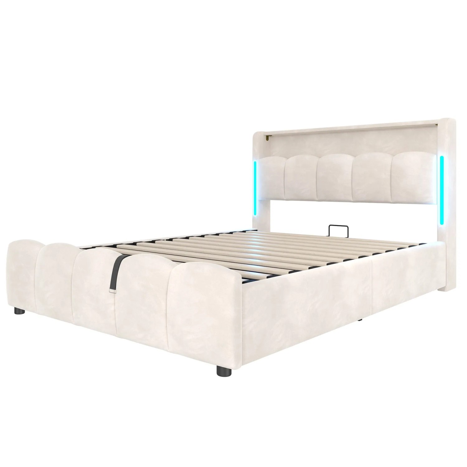 okwish Polsterbett 140x200cm mit LED Beleuchtung Schlafzimmer Beige ohne Matratze