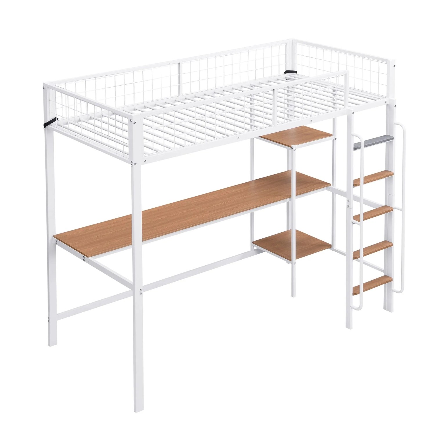 okwish Metall Etagenbett 90x200cm mit Tisch Regalen und 5 Stufen Weiß ohne Matratze