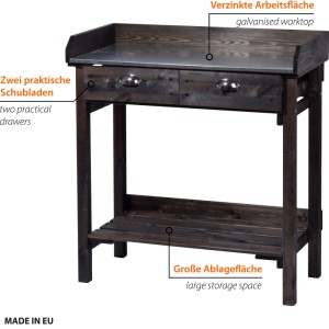 Dobar Pflanztisch mit 2 Schubladen und Ablagefläche Schwarz 90 x 79 x 39 cm