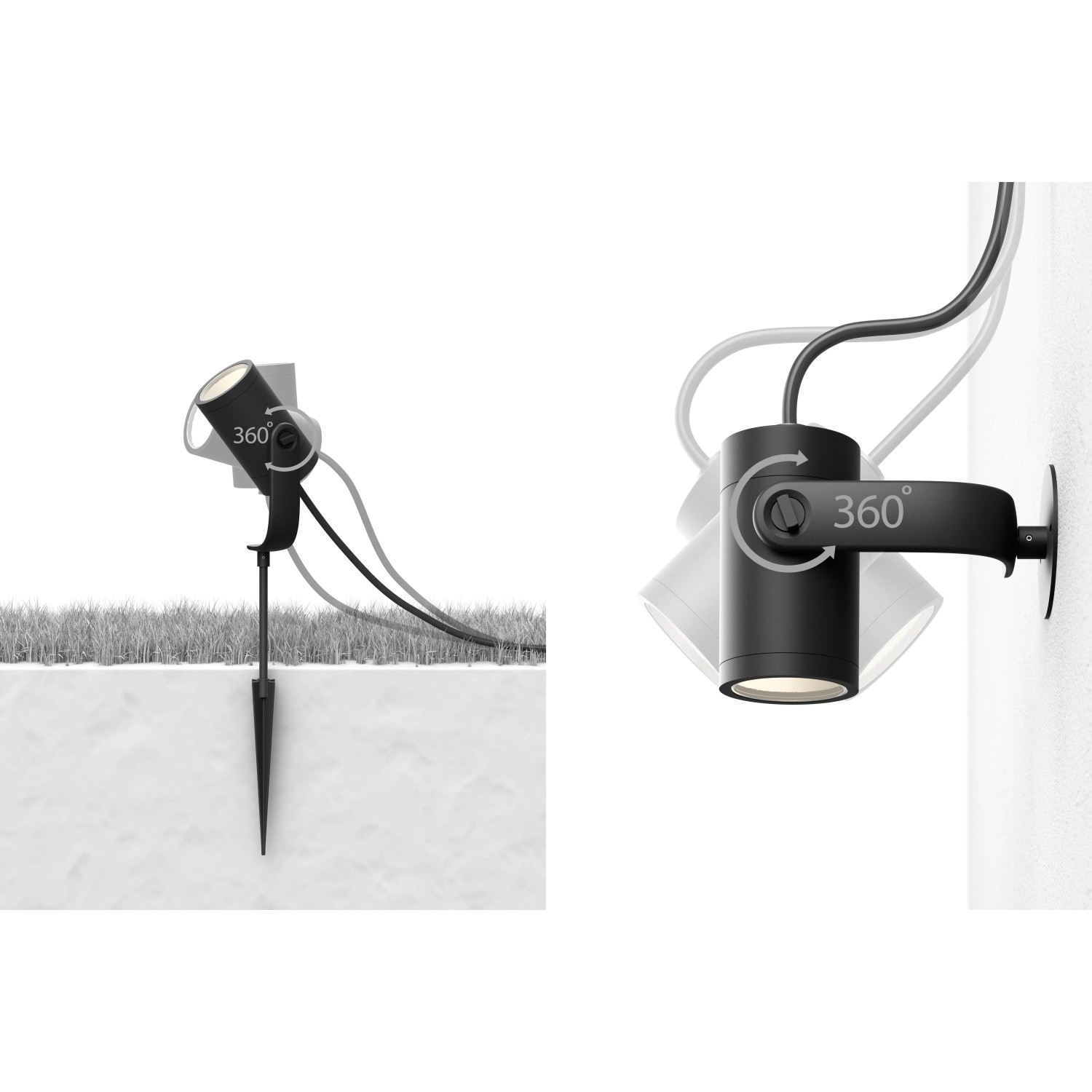 Philips Hue Lily LED-Spot Basis-Set, 3-flammig, schwarz, flexible Montage mit Erdspieß oder Wandhalterung.