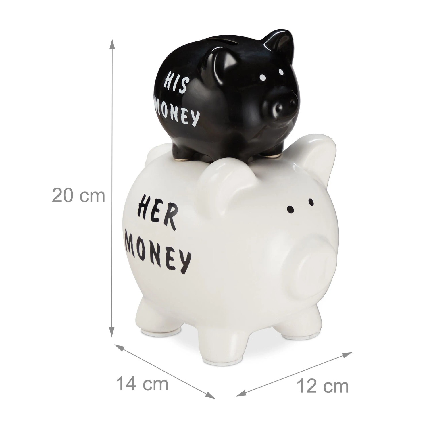 Relaxdays Sparschwein Keramik Schwarz Weiß Rutschfest 20 cm x 14 cm x 12 cm 0,54 kg_4