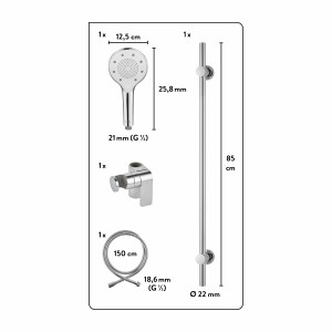 baliv Duschbrause-Set DBS-90.60 verchromt mit Brausestange, Handbrause und Schlauch.