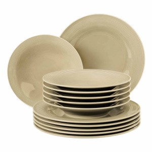 Seltmann Weiden Beat Coor Glaze Tafelservice, 12-teilig, sandbeige. Geschirr-Set mit Rillenrelief.