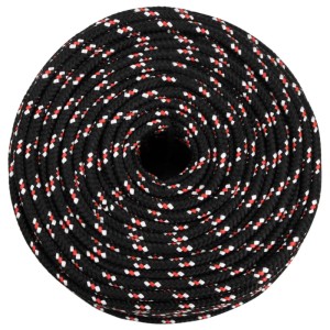 Schwarzes Bootsseil, 6mm x 50m, Polypropylen. Ideal für Segelboote und Yachten.