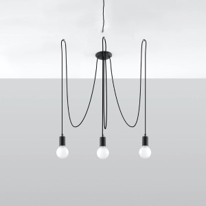 Schwarzer Sollux Lighting Edison 3 Kronleuchter mit drei E27 Fassungen. Ideal für Wohnzimmer im Loft Stil.