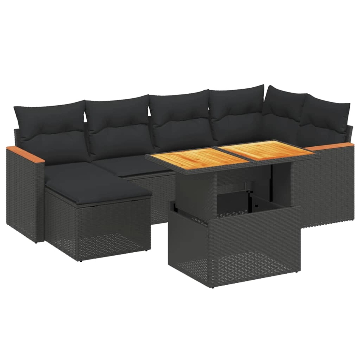 vidaXL 7-Tlg Garten-Sofagarnitur mit Kissen Schwarz Poly Rattan 3273176