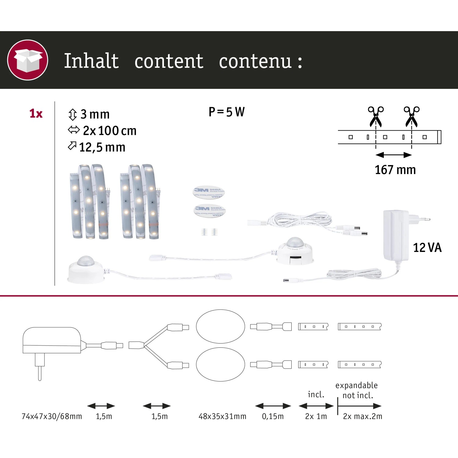 Paulmann MaxLED Night Comfort Set: LED-Streifen, Sensor, Netzteil für Doppelbett. Silbernes Lichtband.