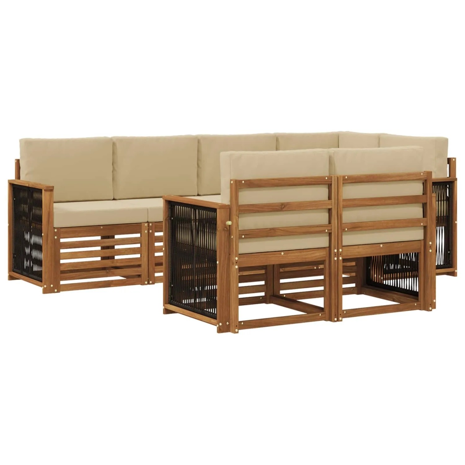 vidaXL Ecksofa Set 6 Stk Natur Massives Akazienholz und Polyester 3384474
