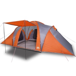 Geräumiges vidaXL Kuppelzelt für 6 Personen in Grau und Orange. Ideal für Campingausflüge mit der Familie.