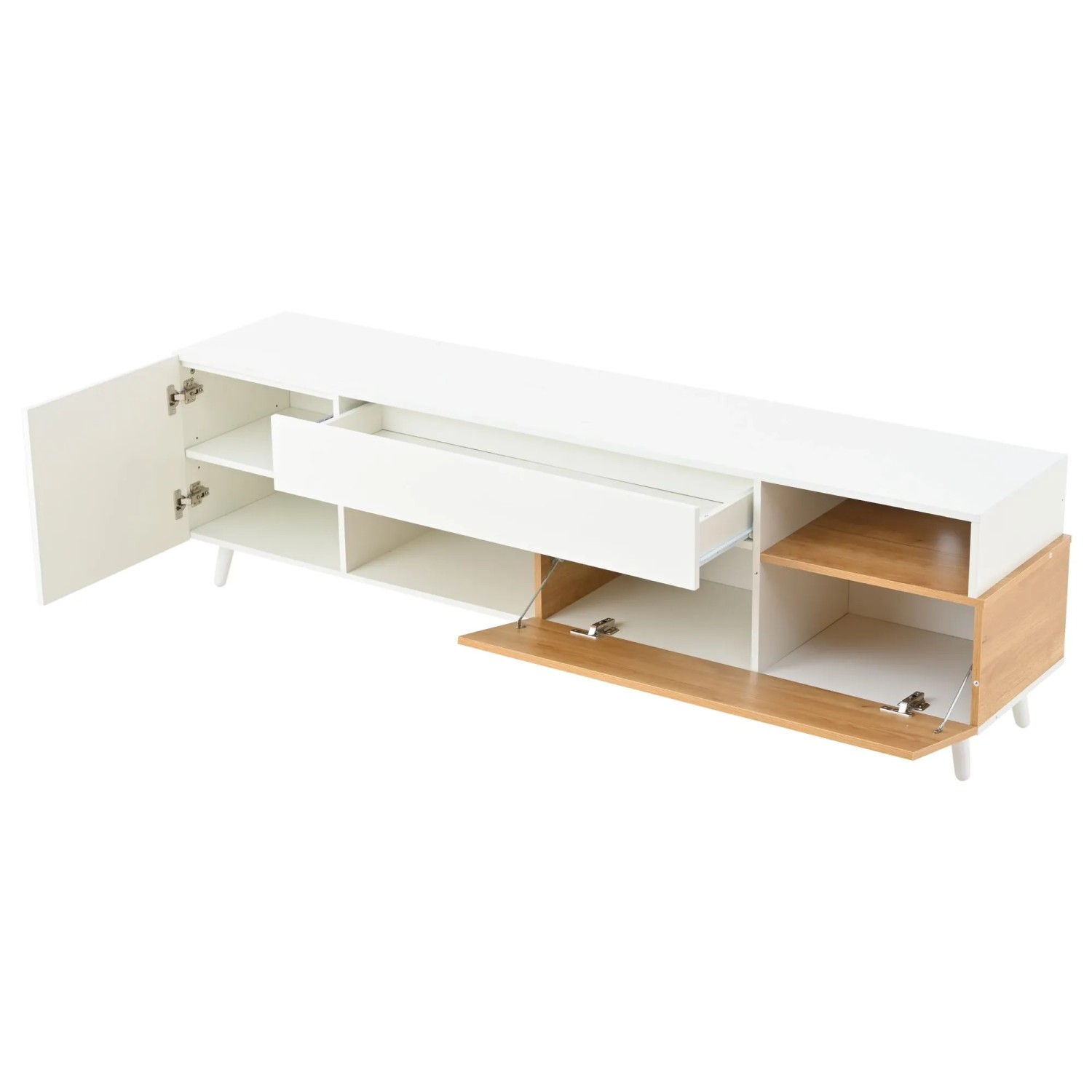 okwish TV Schrank mit Schublade Türen Ablagefächern Hochglanz 180x38x50cm Weiß