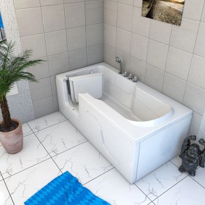 AquaVapore Seniorenwanne mit Tür, 75x150cm, weiße Rechteck-Badewanne mit Handbrause und Sicherheitsverriegelung.