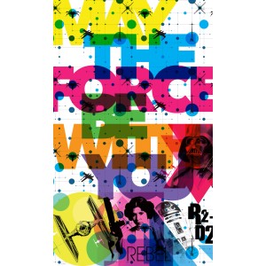 Komar Star Wars Fototapete mit Leia, Darth Vader und R2-D2 im Pop-Art-Stil, 120x200 cm.