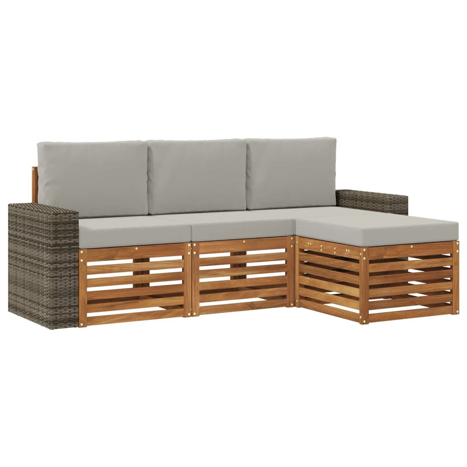 vidaXL Outdoor-Sofagarnitur mit Kissen 4 Stk Natur und Hellgrau 3384217