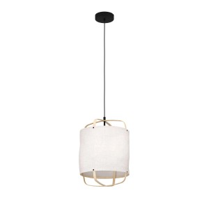 Eglo Pendelleuchte Surfleet, schwarz, Ø 33cm, mit Stoffschirm in Leinenoptik.