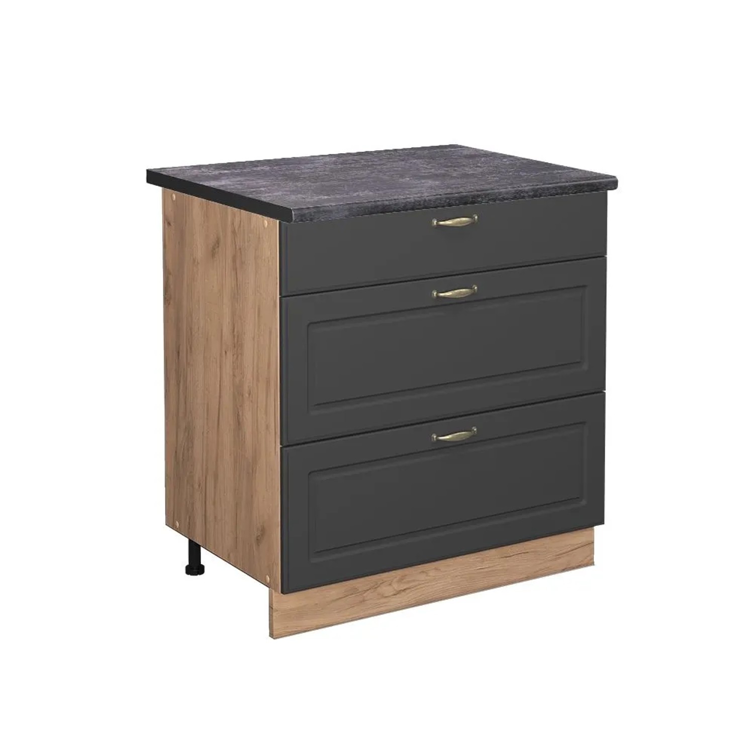 Vicco Küchenunterschrank Fame-Line Anthrazit-Gold Goldkraft Eiche 80 cm mit 3 Schubladen AP Anthrazit