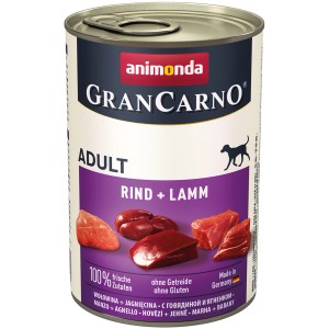 Gran Carno Hunde-Nassfutter Rind & Lamm, 400g Dose. Alleinfutter für adulte Hunde.
