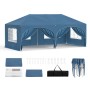 Blauer WOLTU Pavillon 3x6m mit Seitenwänden, Fenstern und Vorhängen. Faltbares Garten- & Partyzelt mit UV-Schutz.