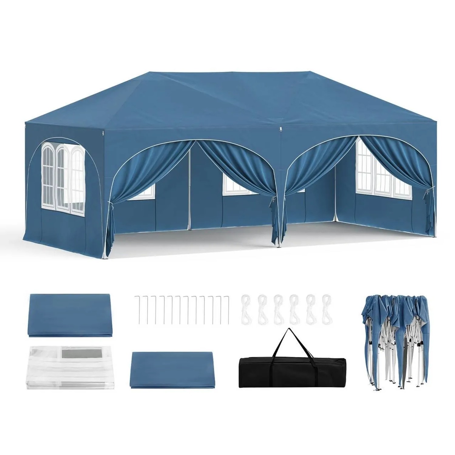 WOLTU Pavillon 3x6 m Wasserabweisend UV-Schutz 50+ Höhenverstellbar Blau