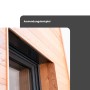 Perforierter Aluminium Fassaden Lüftungswinkel an Holzfassade über Fensterrahmen. Optimale Belüftung, Schutz vor Kleintieren.