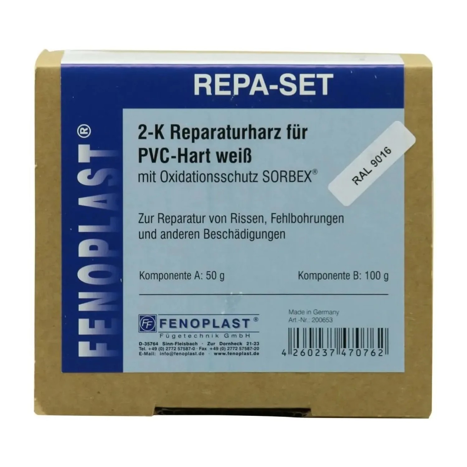 Fenoplast Reparaturset Ral 9.016 Verkehrsweiß für Kunststofffenster 2k Harz