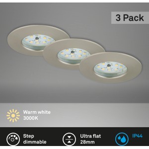 3er Set Briloner LED Einbaustrahler Attach Dim, Nickel matt, Ø 7,5cm. Dimmbare LED Spots für Innen.
