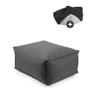 Anthrazitfarbener Outdoor Pouf/Hocker mit wasserabweisender Schutzhülle.