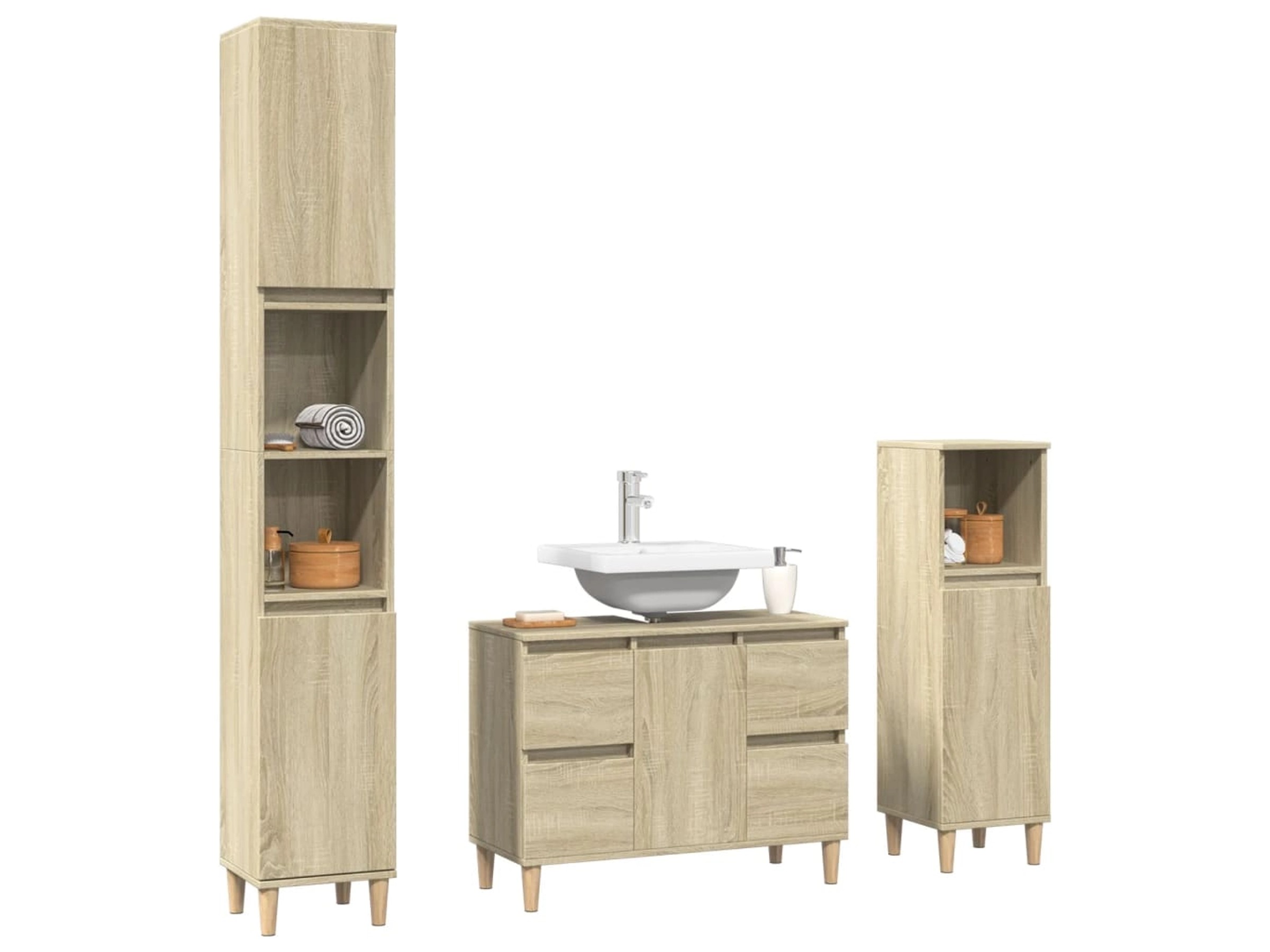 VidaXL Badmöbel Set 3-tlg. - Eichen Optik Mit Spiegelschrank & Unterschrank