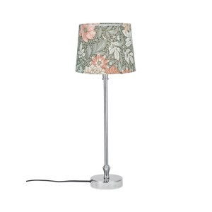 PR Home Liam Tischleuchte: Chromfuß mit grün-rosa Lampenschirm, florales Design. Innenleuchte für Wohnraum.