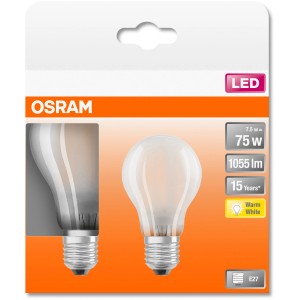 2er Set Osram E27 LED-Leuchtmittel in Glühlampenform, 7,5W, warmweißes Licht.